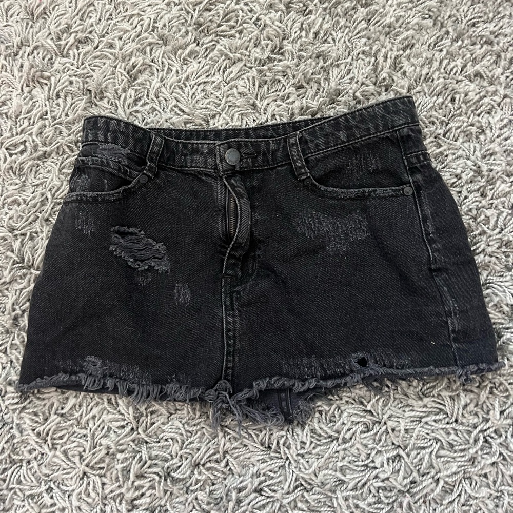 Free People Black Denim Mini Skirt